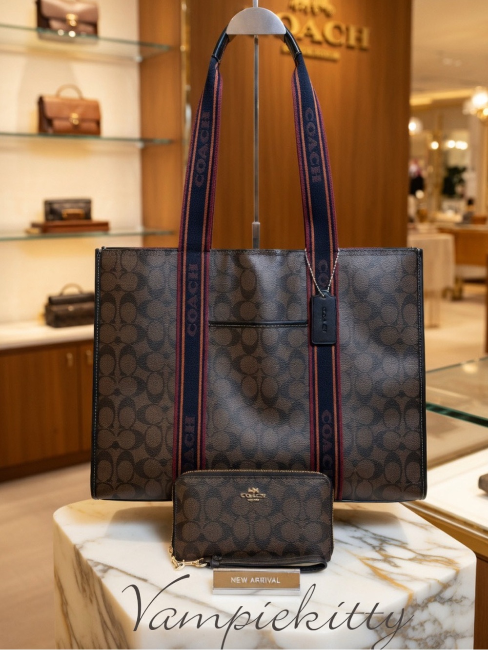 Coach Signature Canvas Large Tote Wallet Set Brown Monogram Designer Luxury Bag